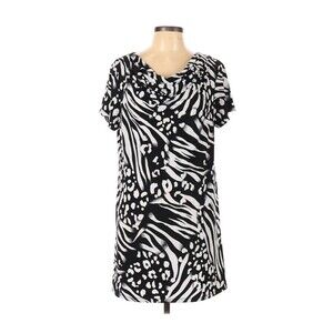 Zebra Dress Womens Large Black White Animal Print Cheetah  Casual Mid Length
